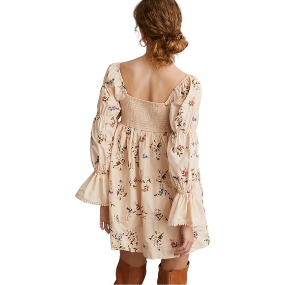 By Anthropologie Long Sleeve Embroidered Mini Fairy Floral Dress Cream Size XS - Picture 3 of 16